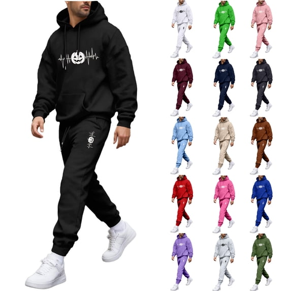 Stamzod Mens 2 Piece Outfits Long Sleeve Hoodies Tracksuit Set Halloween Sweatsuits for Men Fall Winter Clothing