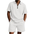 thumbnail image 1 of Stamzod Mens 2 Piece Outfits Summer Solid Color Short Sleeve Turndown Shirts Casual Shorts with Pocket Plus Size Outfits for Men White L, 1 of 7