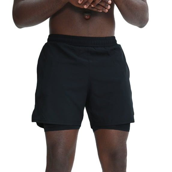 Stamzod Mens Athletic Shorts Solid Color Elastic Waist Workout Short with Compression Liner Casual Drawstring Running Shorts for Men Black E M