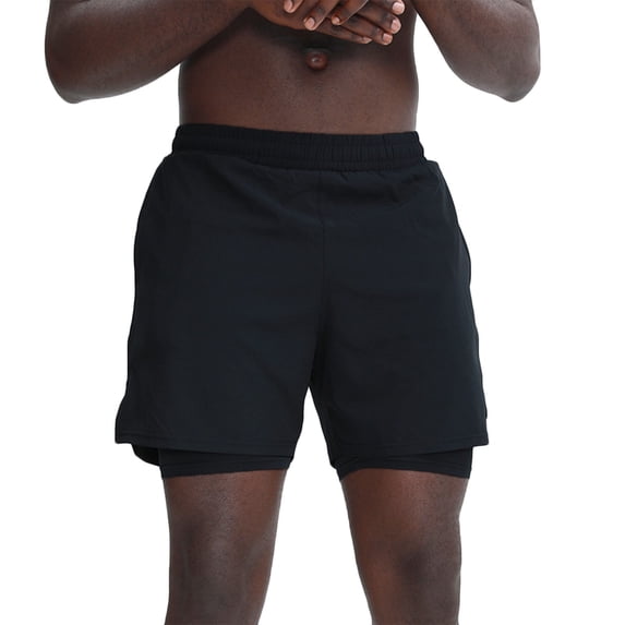 Stamzod Mens Athletic Shorts Solid Color Elastic Waist Workout Short with Compression Liner Casual Drawstring Running Shorts for Men Black E XXXL