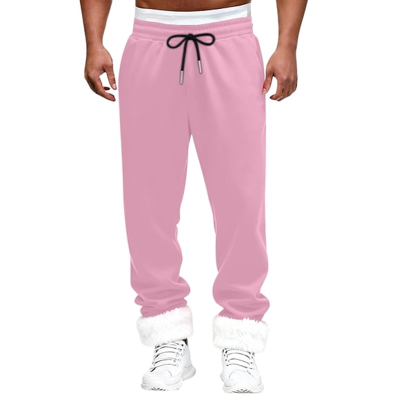 Stamzod Mens Baggy Sweatpants with White Furry Solid Color Straight Black Joggers Casual Gym Workout Pants for Men Pink M