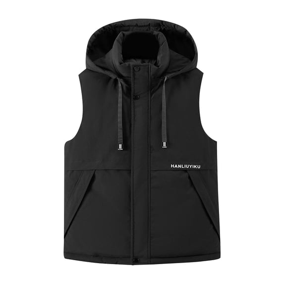 Stamzod Mens Black Vest with Hood Winter Solid Color Oversized Athletic Puffer Vests Casual Sleeveless Jacket for Men Black J S