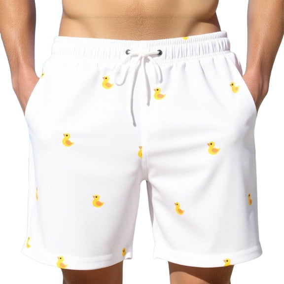 Stamzod Mens Board Shorts with Pocket Print Summer Vacation Swim Trunks Men Casual Loose Bathing Suit Swimwear White XL