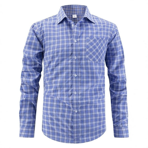 Stamzod Mens Button Down Shirt Fashion Plaid Printed Turndown Dress Shirts for Men Casual Long Sleeve Work Shirts Sky Blue G XL