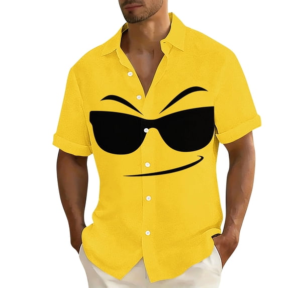 Stamzod Mens Button Down Shirt Short Sleeve Casual Stylish Funny Shirts Summer Beach Vacation Shirt Yellow C XXL