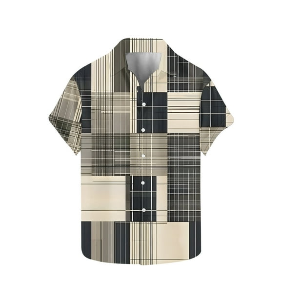 Stamzod Mens Button Down Short Sleeve Shirt Fashion Plaid Printed Summer Vacation Beach Shirts Plus Size Casual Shirts for Men Gray XXL