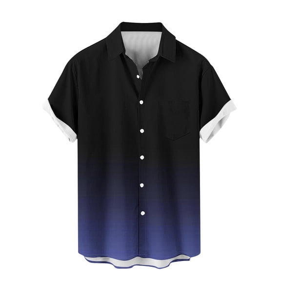 Stamzod Mens Button Down Short Sleeve Shirt with Pocket Fashion Gradient Printed Turndown Button Up Shirt Men Loungewear Summer Casual Beach Shirts for Men Dark Blue XXXXXL