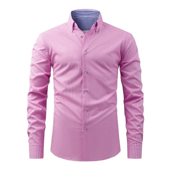 Stamzod Mens Button Up Shirts Long Sleeve Work Shirts Fashion Plaid Printed Spring and Fall Business Dress Shirts for Men Pink XXL