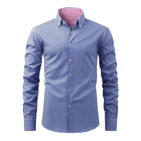 Stamzod Mens Button Up Shirts Long Sleeve Work Shirts Fashion Plaid Printed Spring and Fall Business Dress Shirts for Men Sapphire Blue M