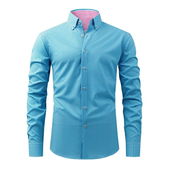 Stamzod Mens Button Up Shirts Long Sleeve Work Shirts Fashion Plaid Printed Spring and Fall Business Dress Shirts for Men Sky Blue XXL