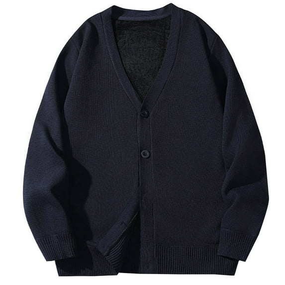 Stamzod Mens Cardigan Jackets Solid Color V Neck Long Sleeve Warm Fleece Jacket with Pocket Casual Oversized Cardigan Sweaters for Men Navy C XXXL