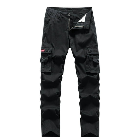 Stamzod Mens Cargo Pants Button Zipper Multi Pockets Combat Work Pants Slim Fit Straight Type Solid Hiking Pants Men on Clearance