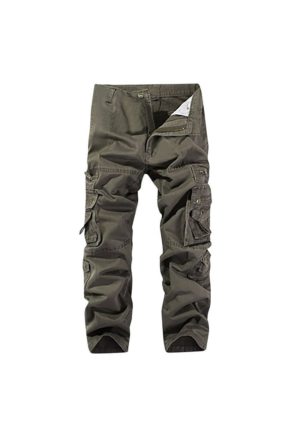Mens Cargo Pants Multi Pockets Wear-Resistanting Combat Pants Slim Fit Button Zipper Hiking Work Pants for Men Plus Size