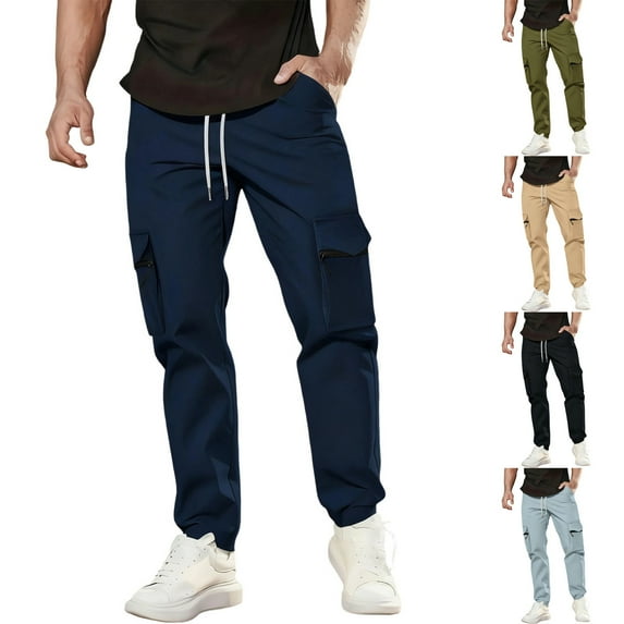 Stamzod Mens Cargo Pants Solid Color Elastic Waist Running Jogger Pants Men Casual Workout Sweatpants with Pockets Light Blue C XXXL