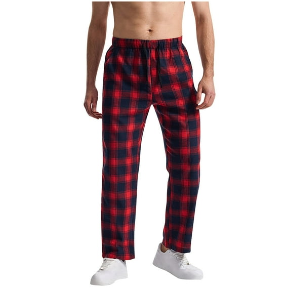 Stamzod Mens Casual Pants Summer Plaid Printed Stretch Waist Straight Trousers Daily Loose Plus Size Sweatpants for Men with Pockets Wine B S