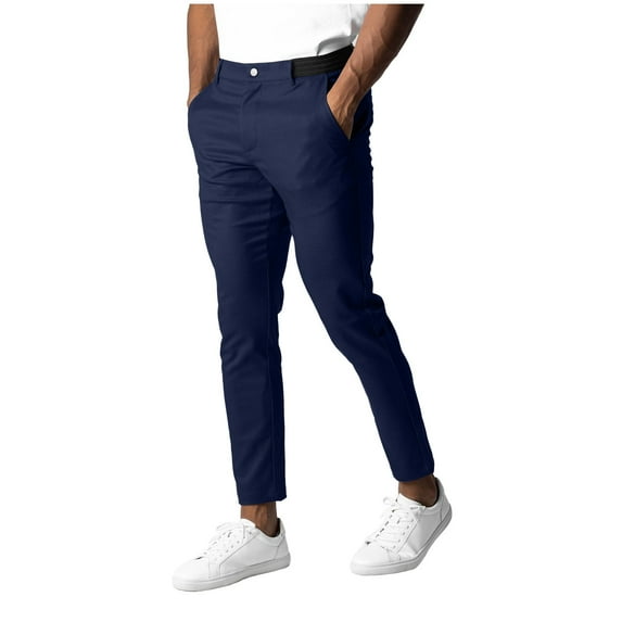 Stamzod Mens Casual Pants with Pocket Solid Color Slim Fit Cotton Work Pants Plus Size Straight Business Trousers for Men Navy XXL