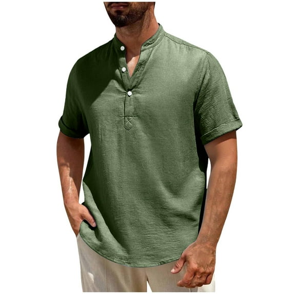 Stamzod Mens Casual Shirts Short Sleeve Stand Collar Summer Tops Plus Size Fashion Beach Shirt Mens Vacation Outfits Army Green S