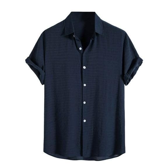 Stamzod Mens Clothes Fashion Solid Color Summer Turndown Short Sleeve Shirt Daily Casual Loose Button Down Shirts for Men Navy B XL