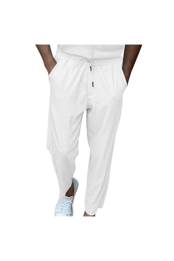 Mens Corduroy Lounge Pants Drawstring Waist Ribbed Jogging Sweatpants for Men with Pocket Solid Straight Beach Yoga Trousers