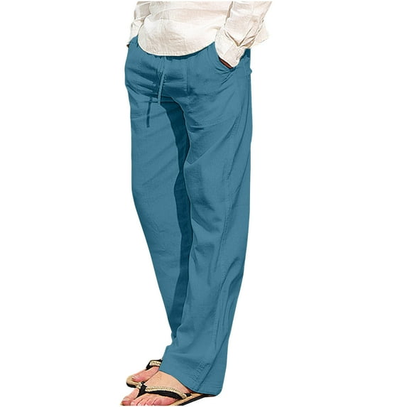 Stamzod Mens Cotton Linen Pants Lightweight Loose Wide Leg Causal Pants Plus Size Open Bottom Beach Yoga Trousers with Pockets