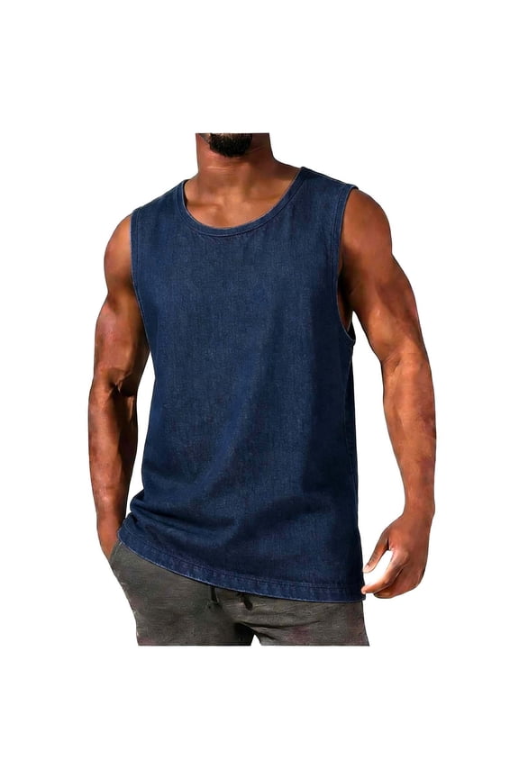 Mens Denim Tank Tops Workout Summer Sleeveless Muscle Gym Shirts Athletic Beach Tee Shirt Blue M