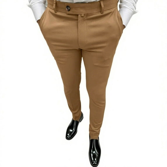 Stamzod Mens Dress Pants Fashion Solid Color Business Casual Slim Fit Stretch Flat Front Work Pants Officewear formal Pants for Wedding Party with Pocket Khaki S