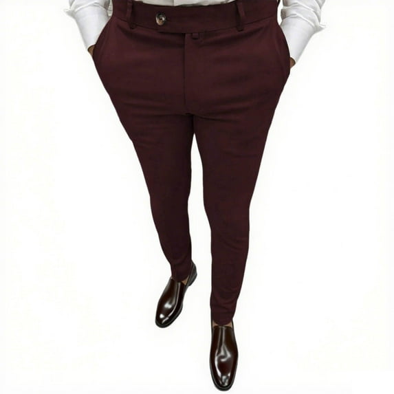 Stamzod Mens Dress Pants Fashion Solid Color Business Casual Slim Fit Stretch Flat Front Work Pants Officewear formal Pants for Wedding Party with Pocket Wine XXXL