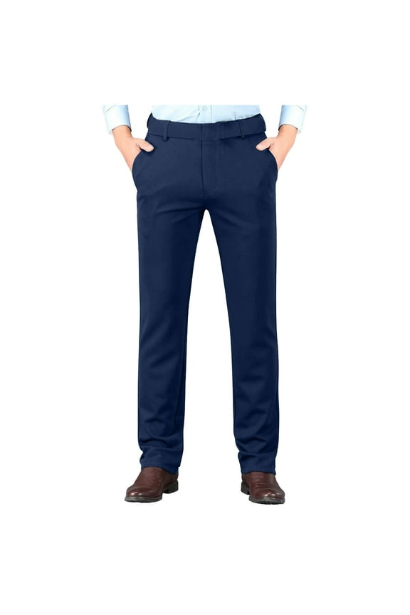 Mens Dress Pants Fashion Solid Color Flat Front Business Casual Pants Officewear Straight formal Work Pants for Men with Pocket Dark Blue B 35