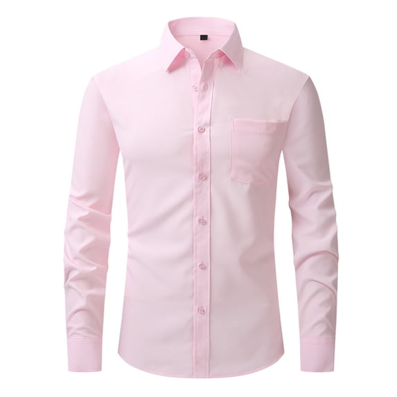 Stamzod Mens Dress Shirts Solid Color Wrinkle-Free Button Up Shirt Men Business Casual Black Long Sleeve Shirt Pink-2 S