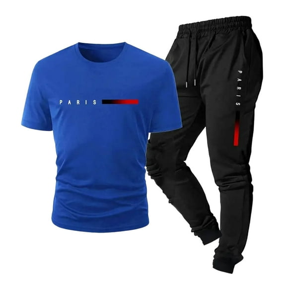 Stamzod Mens Fall Outfits 2 Piece Crewneck Short Sleeve Shirts and Joggers Sets Casual Sports Track Suits Mens Fashion Clothing Dark Blue B M