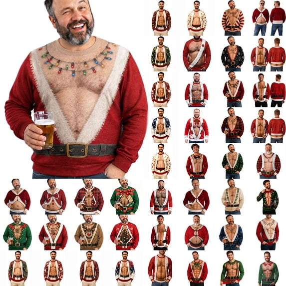 Stamzod Mens Fashion 3D Print Ugly Christmas Sweatshirt Loose Fit Party Funny Sweatshirt for Xmas Holiday S-4Xl