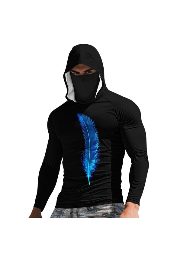 Mens Fishing Shirt Long Sleeve Uv Sun Protection Hoodies Rash Guard for Hiking Outdoor Working Black XXXXL
