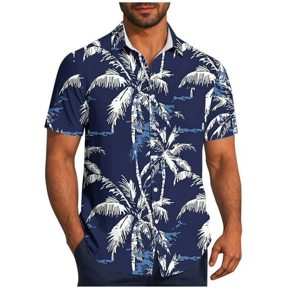 Stamzod Mens Front Pocket Hawaiian Shirts Casual Floral Shirts Short Sleeve Button Down Beach Tropical Shirts Plus Size Shirts for Men Purple E L