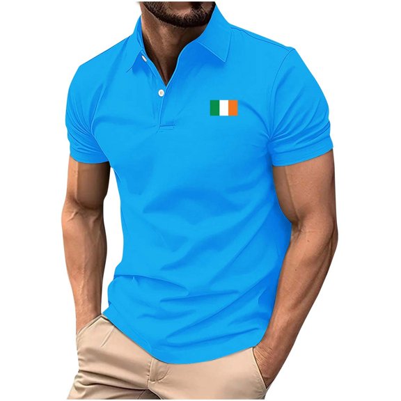 Stamzod Mens Golf Shirt Summer Turndown Short Sleeve Business Casual Tops St. Patrick Day Oversized Workout Shirts for Men Sky Blue B XXXL