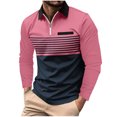 thumbnail image 1 of Stamzod Mens Golf Shirts 1/4 Zip Up Long Sleeve Business Work Casual Muscle Shirts Stripe Patchwork Slim Fit Performance Dress Shirt on, 1 of 5