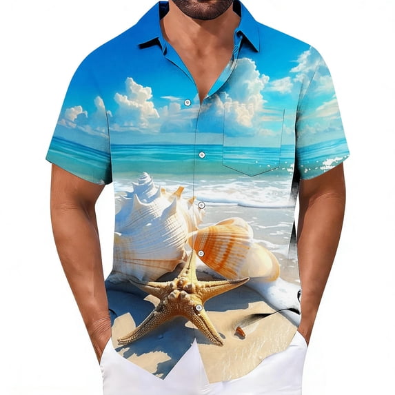 Stamzod Mens Hawaiian Shirt Blue Printed Tropical Beach Shirts Button Down Short Sleeve Casual Shirts Tops Blue E XL