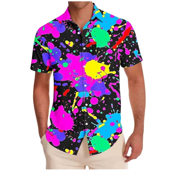 Stamzod Mens Hawaiian Shirt Casual Short Sleeve Button Down Shirts Summer Beach Shirts Multicolor XL