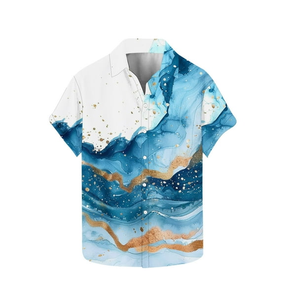 Stamzod Mens Hawaiian Shirt Fashion Gradient Printed Summer Vacation Beach Shirt Casual Loose Short Sleeve Button Down Men Shirts for Men Blue B XXL