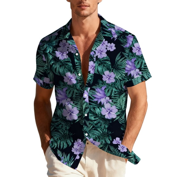 Stamzod Mens Hawaiian Shirt Short Sleeve Tropical Button Down Shirt Men Floral Summer Beach Shirts Navy XXL