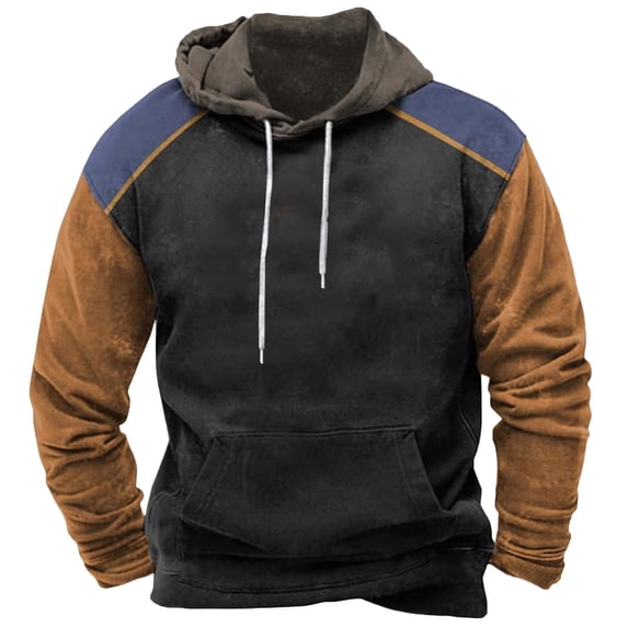 Stamzod Mens Hoodies Pullover Western Vintage Patchwork Long Sleeve Hooded Sweatshrits Casual Slim Ethnic Print Graphic Hoodie Black B XXL