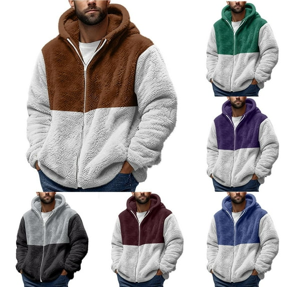 Stamzod Mens Hoodies Zip Up Long Sleeve Fleece Jacket Fashion Patchwork Thicked Warm Hooded Sweatshirt Men Casual Hoodie with Pocket Black XXL