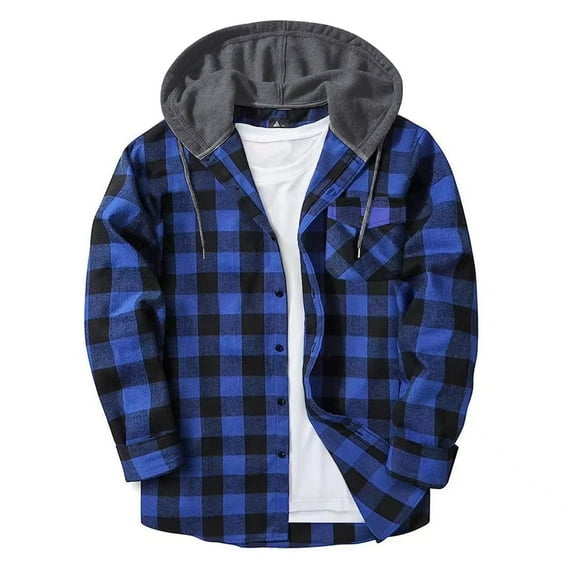 Stamzod Mens Hoodies with Pocket Fashion Plaid Printed Casual Long Sleeve Hoodie Sweatshirt Mens Sweatshirts Blue XL