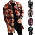 thumbnail image 1 of Stamzod Mens Jackets Fashion Plaid Printing Turndown Long Sleeve Button Up Jacket Mid Length Casual Coats for Men Wine B XL, 1 of 5