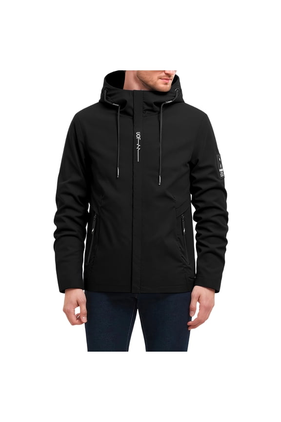 Mens Jackets Lightweight Long Sleeve Hooded Windbreaker Jacket with Pocket Hiking Golf Travel Rain Coats for Men Black C S