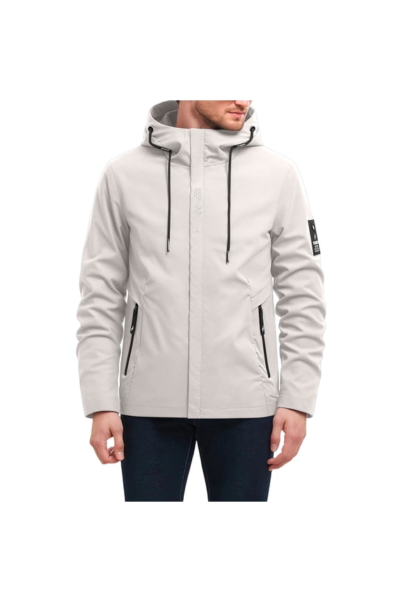Mens Jackets Lightweight Long Sleeve Hooded Windbreaker Jacket with Pocket Hiking Golf Travel Rain Coats for Men Khaki C S
