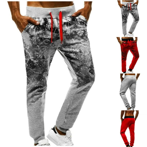 Stamzod Mens Joggers Fashion Vintage Printed Elastic Waist Drawstring Sweatpants with Pocket Casual Athletic Sweats for Men Gray C M