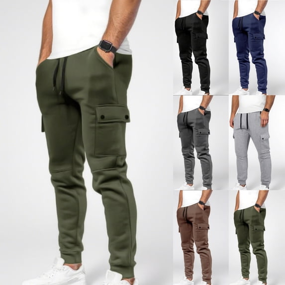 Stamzod Mens Joggers with Pockets Solid Color Elastic Waist Track Gym Pants Men Casual Workout Running Cargo Pants Dark Gray XXL