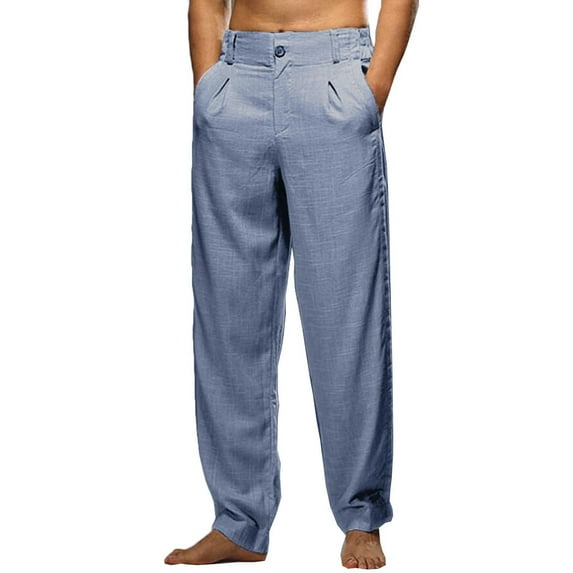 Stamzod Mens Linen Pants Quick Dry Solid Baggy Golf Pants Button Down Plus Size Casual Beach Yoga Trousers with Pocket on Clearance