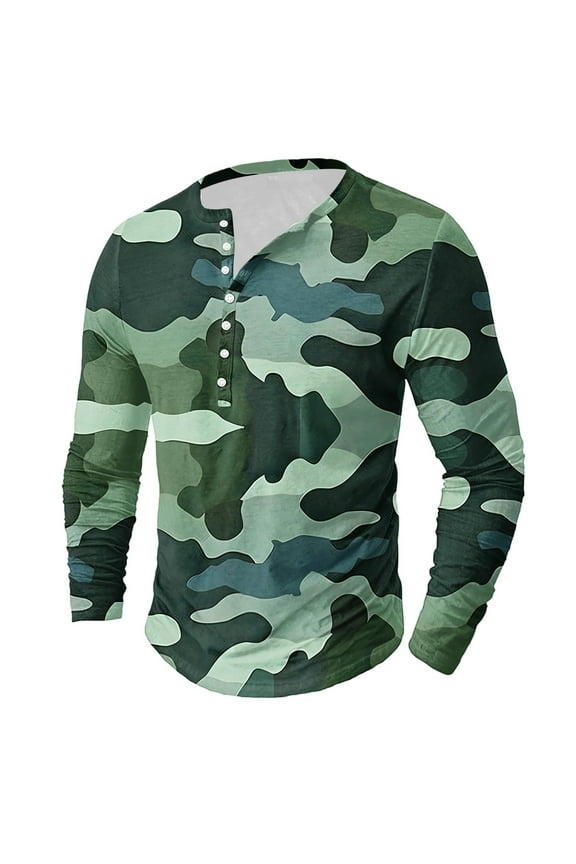 Mens Long Sleeve Camo T-Shirt Casual Fitness Slim Fit Stretch Shirts Graphic Tees Button Down Plus Size Sporty Workout Pullovers