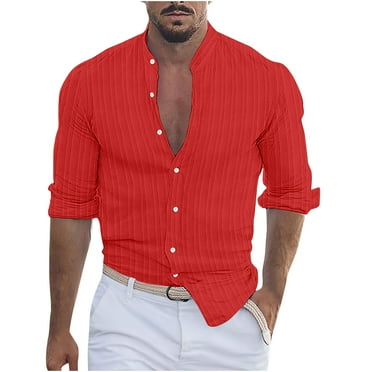 Stamzod Mens Long Sleeve Shirt Cotton Linen Button Down Ribbed Causal Men Shirts Slim Fit Comfy Solid Vacation Beach Shirts On Clearance